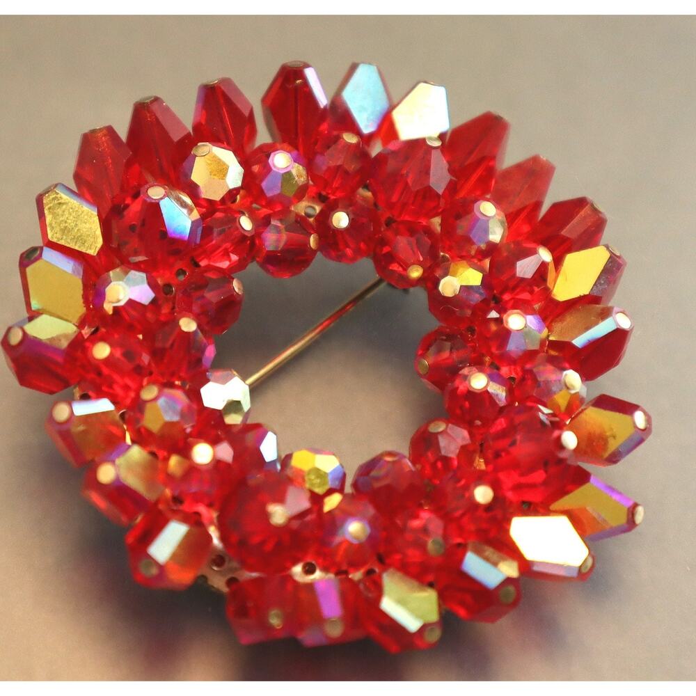 Miriam Haskell Signed Red Ab Crystals Brooch Vint… - image 2